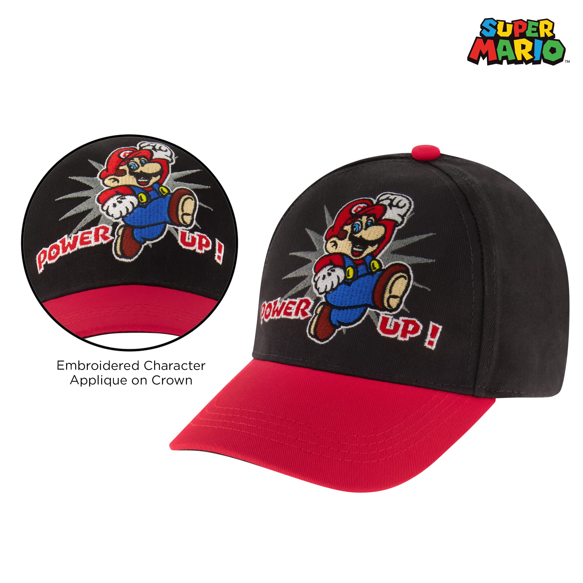 Nintendo Baseball Cap, Super Mario Adjustable Kids Hat for Ages, Black, Little BOY Age 4-7