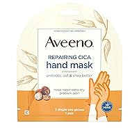Repairing CICA Hand Mask with Prebiotic Oat and Shea Butter for Moisturizing, Extra Dry Skin, Paraben and Fragrance Free, 1 Pair of Single Use Gloves