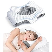 Cervical Pillow for Neck Pain Relief, Hollow Design Odorless Memory Foam Pillows with Cooling Case, Adjustable Orthopedic Bed Pillow for Sleeping, Contour Support for Side Back Stomach Sleepers