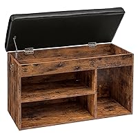 Shoe Storage Bench with Padded Cushion, Entryway Bench with Flip-Open Storage Box and Adjustable Shelf, Shoe Rack with Hidden Compartment, for Entryway, Living Room, Rustic Brown BF40HX01