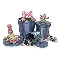 Articulated Albino Racoon with Trash Can, 3D Printed Flexi Racoon, Trashcan Raccoon, Trash Panda, Strawberry Milk Raccoon Toy, Articulated Racoon Fidget Toy for Kids AR007 (Small - 3.25 Inches)