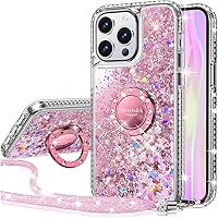 Silverback for iPhone 15 Pro Max Case, Moving Liquid Holographic Sparkle Glitter Case with Kickstand, Girls Women Bling Diamond Ring Protective Case for iPhone 15 Pro Max 6.7''- Pink
