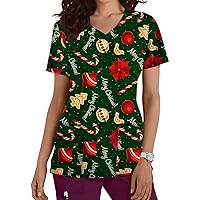 Scrub Tops Women Print Floral Printed Turtleneck Short Sleeve T Shirts Casual Oversized Shirts for Women