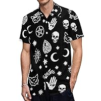 Skull Cat Moon Gothic Hawaiian Shirt for Men Short Sleeve Button Down Summer Tee Shirts Tops