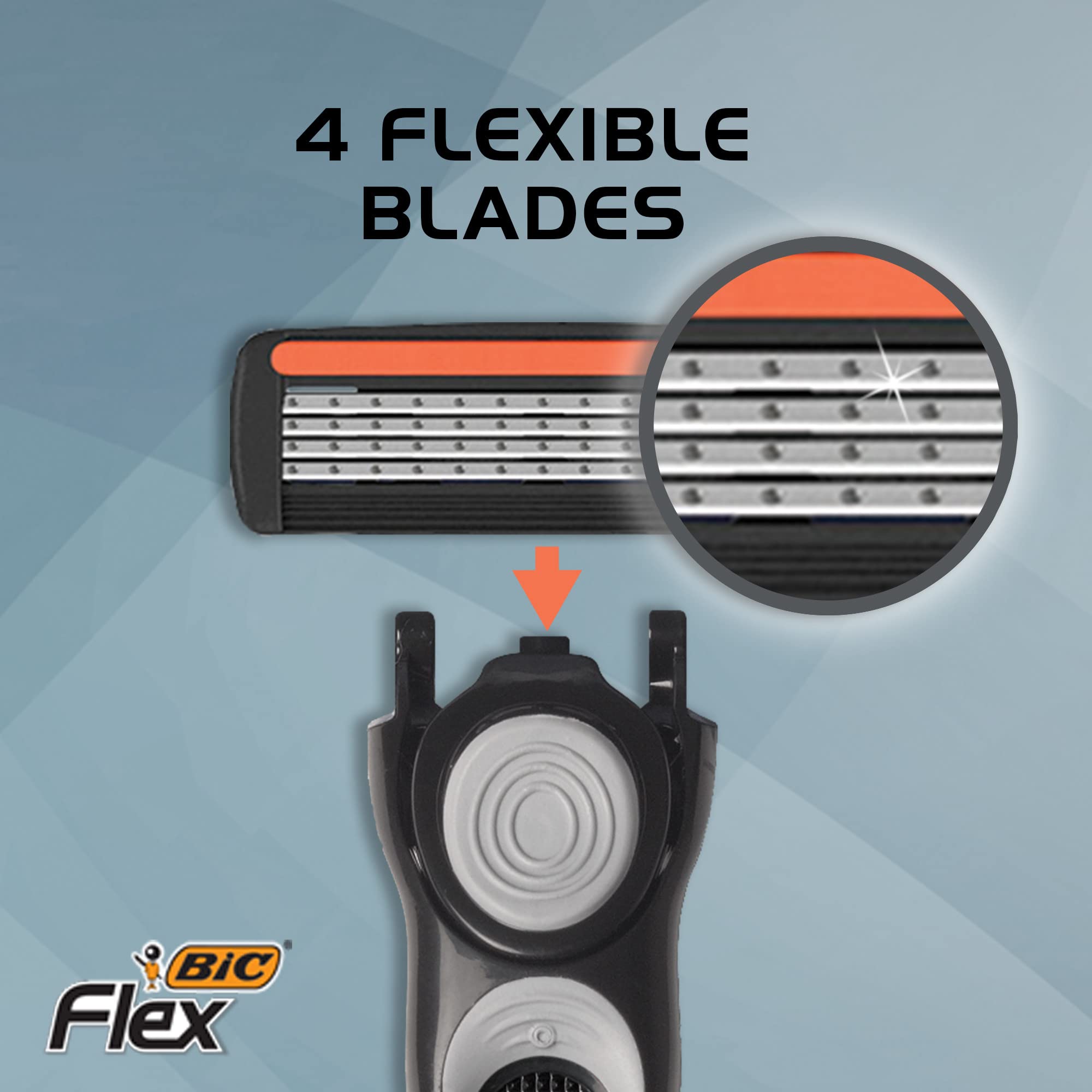BIC Flex 4 Refillable Men's Disposable Razors, For a Smooth, Ultra-Close and Comfortable Shave, 1 Handle and 4 Cartridges, 5 Piece Razor Set