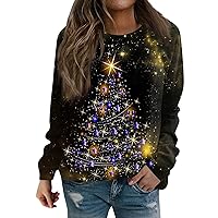Women's Fashion Hoodies & Sweatshirts Christmas Print Long Sleeve O Neck Pullover Top Blouse Sweatshirt, S-3XL