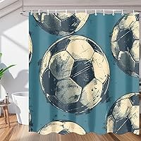 Soccer Sport Shower Curtain for Bathroom Decor, Football 72x72in Bath Curtains, Waterproof Bathroom Curtains with Hooks for Bathtubs