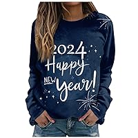 Women's Casual Tops Autumn and Winter Round Neck Long Sleeve T-Shirt 2024 New Year Printed Top, S-3XL