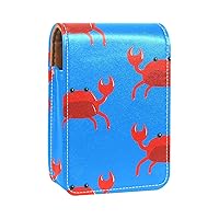 Cute Red Crab Blue Background Lipstick Case For Travel Outside, Mini Soft Leather Cosmetic Pouch With Mirror, Portable Carry-on Makeup Organizer Bag