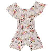 Little Girls Floral Unicorn Off Shoulder Birthday Party Romper Clothing