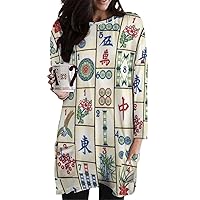 Fun Mahjong Women's Long Sleeve T-Shirt Dress with Pockets Crewneck Tunic Top