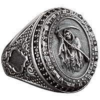 KAMBO Skull Ring with Grim Reaper Design - 925 Sterling Silver Ring - Handmade Gothic Jewelry for Men