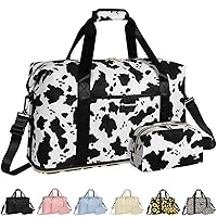 Expandable Travel Duffle Bag, Large Weekender Overnight Bags for Women Men 20.5 Inch Waterproof Carry on Shoulder Tote Bags for Hospital Maternity Mommy Gym with Toiletry Bag Cow Print