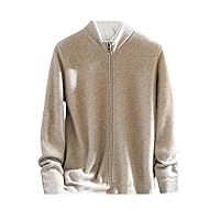 Autumn and Winter Men's 100% Cashmere Cardigan Stand Collar Zipper Thickened Sweater Knitted Jacket Plus Size