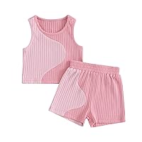 Kupretty Baby Girl Clothes Summer Toddler Outfit Color Block Knit Vest Tank Tops & Shorts Cute Clothing Sets