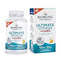 Ultimate Omega + CoQ10, Lemon - 90 Soft Gels - 1280 mg Omega-3 + 100 mg CoQ10 - Heart Health, Cellular Energy, Antioxidant Support - Non-GMO - 45 Servings