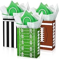 Pasimy 24 Pcs Football Gifts Bag with 24 Pcs Tissue Papers Goody Bags Treat Bags Present Bags for Football Game Party Theme Football Paper Treat Bags Party Favors Supplies, 8.6 x 6.3 x 3.15 Inch