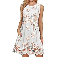 elescat Women's Summer Dresses 2024 Beach Casual Sleeveless Floral Print Tank Loose Sundress with Pocket