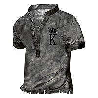 Mens Henley Shirts Retro Short Sleeve Tee Shirts Casual Button Down Stand Neck T-Shirts Summer Basic Fit Tee Tops