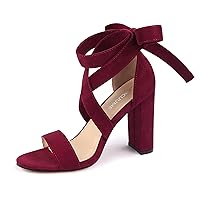 Strappy Heels for Women Chunky Heels High Heeled Sandals with Lace Up Fahsion Casual Nude Block Heel Sandals,Ellery-Color-0