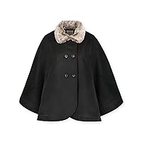 Hope & Henry Women's Button Front Cape with Faux Fur Collar