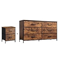 WLIVE Wide Fabric Dresser and Nightstand Sets, Chest of Drawers, 6 Drawer Dresser TV Stand for 60