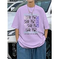 Mens Tops Men Eyes and Slogan Graphic Tee (Color : Lilac Purple, Size : S)