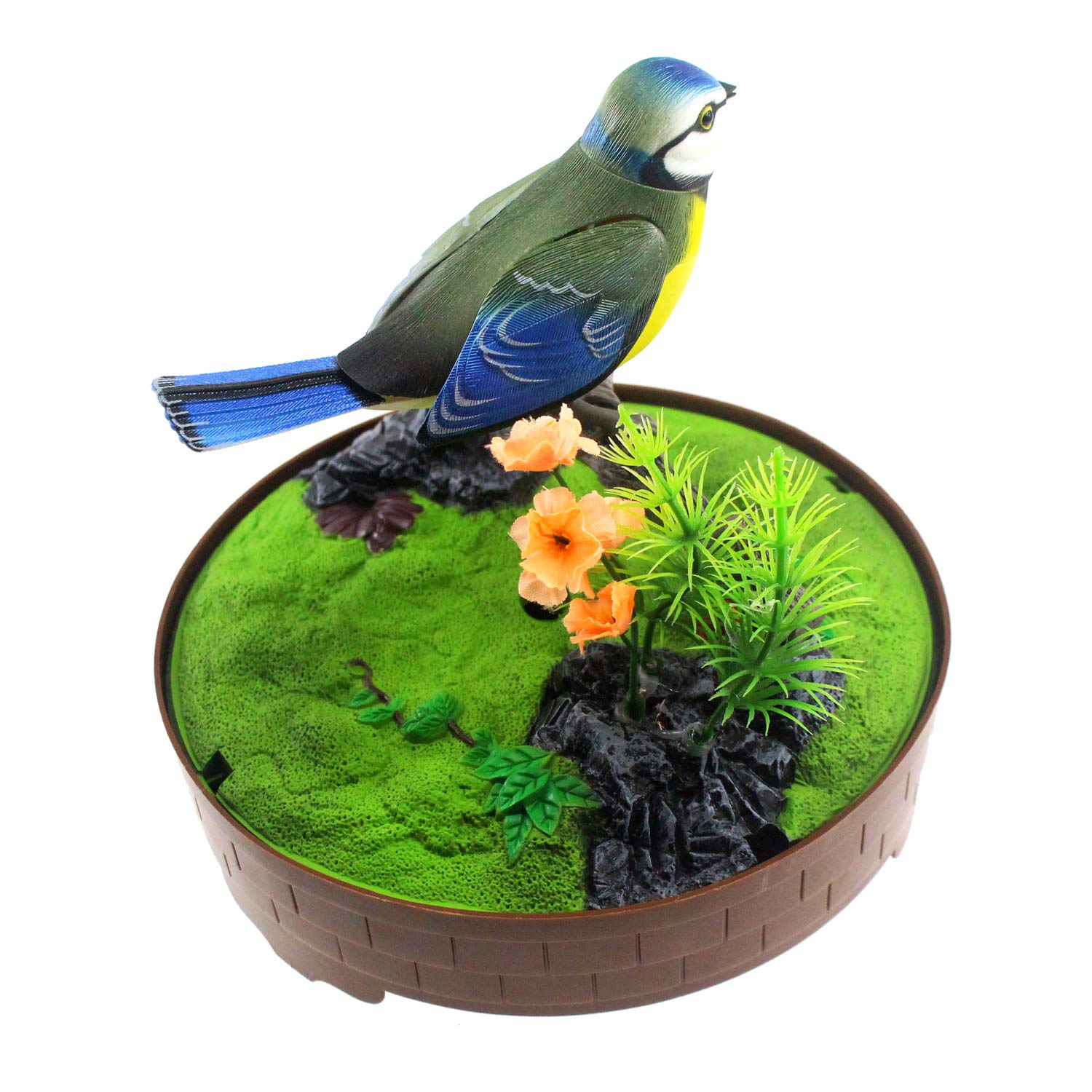 Tipmant Cute Electronic Pets Simulation Sparrow Bird in Cage Move Chirp Home Room Decor Ornament Kids Toys Gifts (Blue)