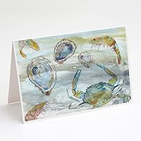 Caroline's Treasures SC2010GCA7P Crab, Shrimp and Oyster Watercolor Greeting Cards and Envelopes Pack of 8 Blank Cards with Envelopes Whimsical A7 Size 5x7 Blank Note Cards