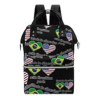 America with Brazilian Parts Diaper Bag Backpack Multifunction Travel Backpack Large Capacity Waterproof Mommy Bag Black-Style