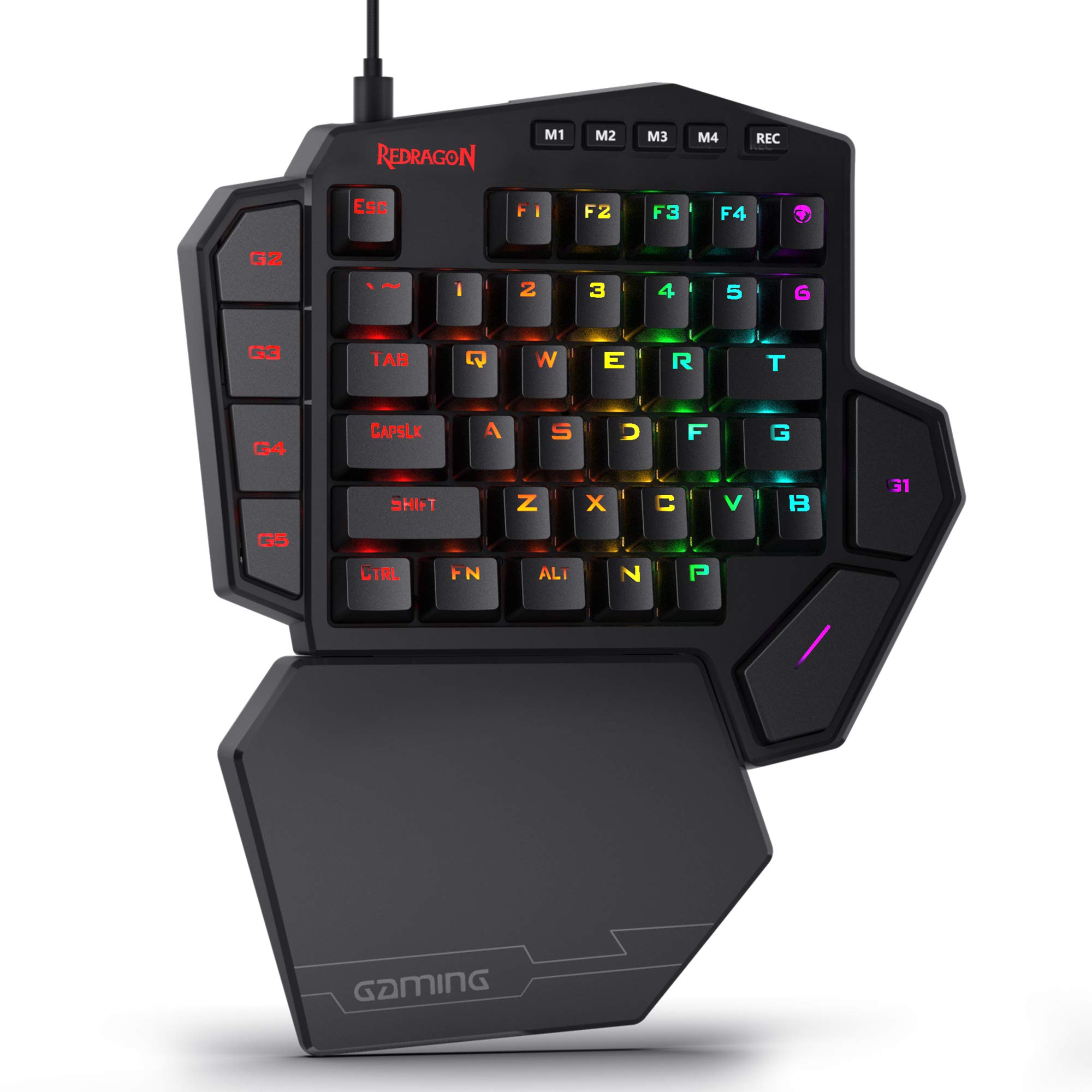 Redragon K585 DITI One-Handed RGB Mechanical Gaming Keyboard, Type-C Professional Gaming Keypad with 7 Onboard Macro Keys, Detachable Wrist Rest, 42 Keys (Black, Blue Switch)