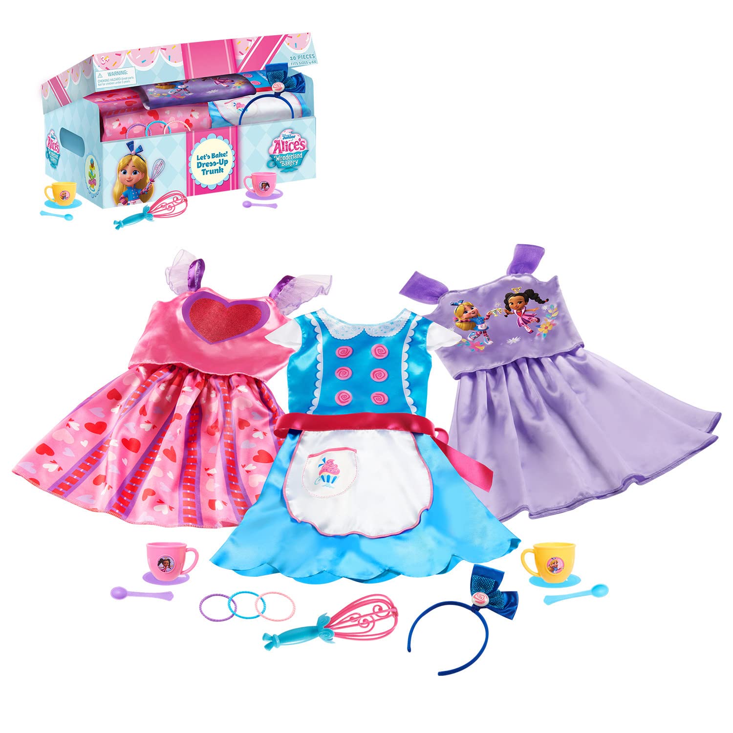Disney Junior Alice’s Wonderland Bakery Dress Up Set with Trunk, Size 4-6X, Pretend Play, Officially Licensed Kids Toys for Ages 3 Up, Gifts and Presents, Amazon Exclusive