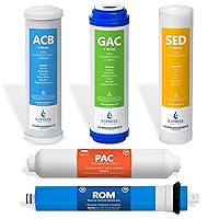 CSGIM5 – 6 Months Reverse Osmosis System Replacement Filter Set – 5 Filters with 50 GPD RO Membrane, Carbon GAC, ACB, PAC Filters, Sediment SED Filters – 10 inch Size Water Filters