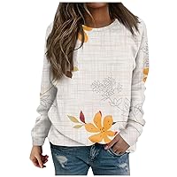 Women Tops and Blouses Long Sleeve Crewneck Oversized Sweatshirt Casual Fashion Floral Print T-Shirt Pullover