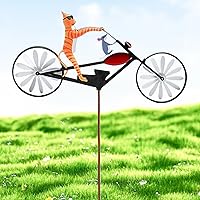 Metal Wind Spinner, 9inch Metal Cat on Vintage Bicycle Windmills, Animal Wind Sculpture for Yard Lawn Garden Decorations (Cat & Mouse)