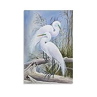 Beautiful Great Egret Watercolor Wall Art Coastal Seabird Wall Art Canvas Posters Prints Picture for Living Room Bedroom Office Kitchen Decor 20x30inch(50x75cm) Unframe-Style