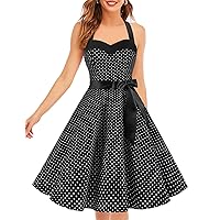 DRESSTELLS Women Vintage 1950s Cocktail Prom Dress Retro Halter Wedding Party Pinup Swing Dress