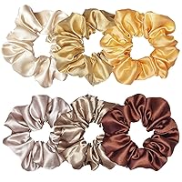 6 Pcs Satin Silk Hair Scrunchies Soft Hair Ties Fashion Hair Bands Hair Bow Ropes Hair Elastic Bracelet Ponytail Holders Hair Accessories for Women and Girls (4.5 Inch, Yellow and Brown)