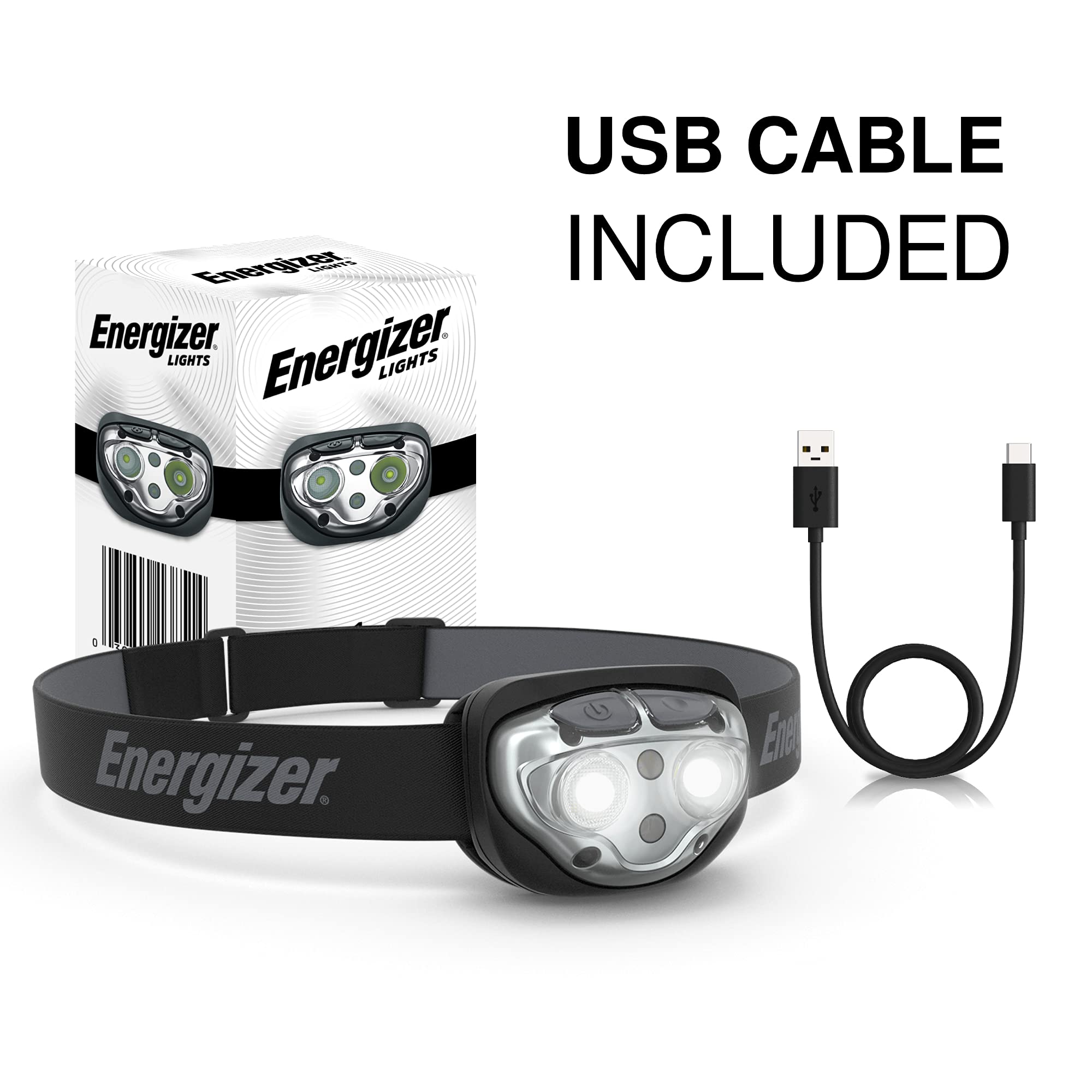 Energizer Rechargeable LED Headlamp Pro400, IPX4 Water Resistant, High-Powered Bright LED, Multiple Light Modes, Best Headlight for Camping, Running, Outdoors, Emergency Light, USB Included