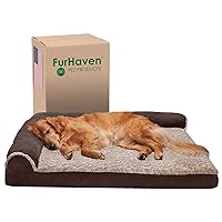 Orthopedic Dog Bed for Large Dogs w/ Removable Bolsters & Washable Cover, For Dogs Up to 95 lbs - Two-Tone Plush Faux Fur & Suede L Shaped Chaise - Espresso, Jumbo/XL