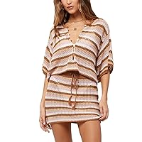 Pink Queen 2 Piece Crochet Swimsuit Cover Ups for Women Hollow Out Knitted Bathing Suit Coverup Beach Crop Top and Skirt Sets