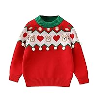 Toddler Kids Baby Girl Boy Cute Long Sleeve Christmas Bear Knitted Crewneck Sweater Pullover Tops Autumn Girl's