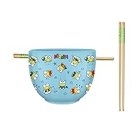 Silver Buffalo Sanrio Hello Kitty and Friends Keroppi Fishing and Doodling Ceramic Ramen Noodle Rice Bowl with Chopsticks, Microwave Safe, 20 Ounces