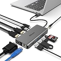 Qhou Upgraded Docking Station Triple Monitor for MacBook Air M1 & Windows/Thunderbolt 3 Dock, 13 in 1 USB C Hub with 4K Dual HDMI,100W PD,VGA,Gigabit Ethernet, USB 3.0, Audio, SD TF Card Reader