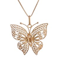 NOVICA Handmade Gold Plated .925 Sterling Silver Filigree Pendant Necklace Butterfly No Stone Peru Animal Themed Bug 'Majestic Flight'
