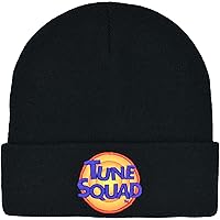 Concept One Space Jam 2 Tune Squad Embroidered Logo Knitted Acrylic Cuff Winter Beanie Hat, Black, One Size