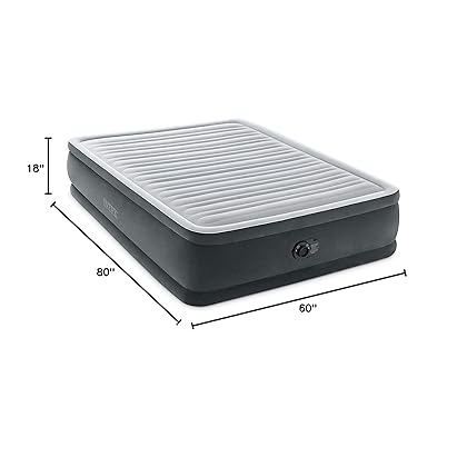INTEX 64413ED Dura-Beam Deluxe Comfort-Plush Elevated Air Mattress: Fiber-Tech – Queen Size – Built-in Electric Pump – 18in Bed Height – 600lb Weight Capacity,Grey