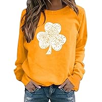 Women St Patrick's Day Long Sleeve Sweatshirts Clover Graphic Crew Neck Holiday Tee Shirts Casual Loose Basic T-Shirts