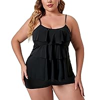Zando Plus Size 2 Piece Tankini Bathing Suit Tops Tummy Control Printed Womens Swimsuits Top Modest Swimdress with Shorts