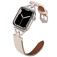 Unique D-shape Metal Buckle Bands Compatible with Apple Watch Band 38mm 40mm 41mm 42mm 44mm 45mm, Top Grain Leather Strap Compatible for Women iWatch Series 8 7 6 5 4 SE